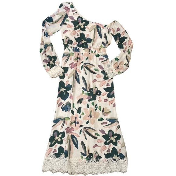 Stone Cold Fox Silk floral Off One Shoulder Maxi Dress with Lace detailing Rare - Picture 3 of 16